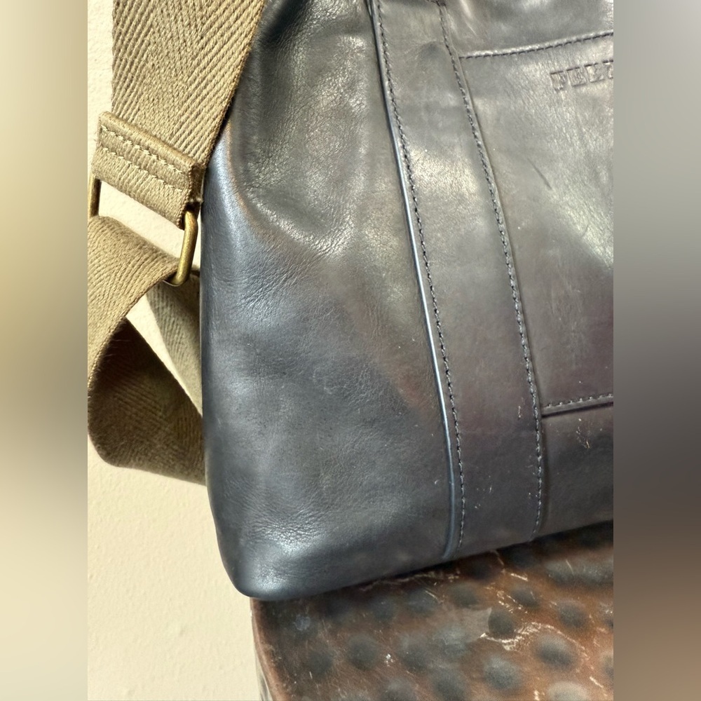 FEED Black Soft Leather Crossbody Tote Bag with Canvas Strap - Picture 3 of 11